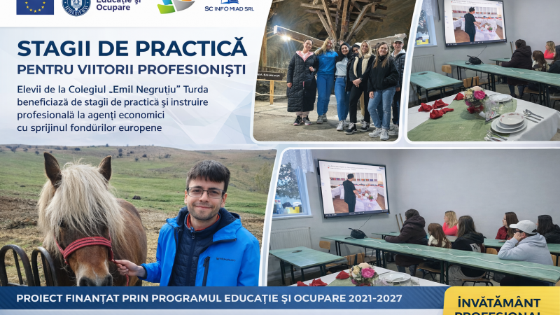 Elevii de la Colegiul „Emil Negruțiu” Turda, mai aproape de piața muncii prin stagii de practică finanțate din fonduri europene
