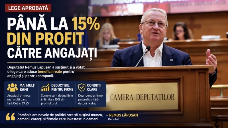 Deputatul Remus Lăpușan susține legea care permite acordarea a până la 15% din profit către angajați