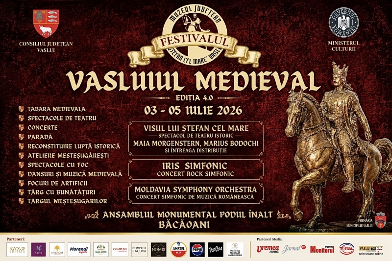 Festivalul „Vasluiul Medieval” revine cu Maia Morgenstern, Marius Bodochi și IRIS Simfonic