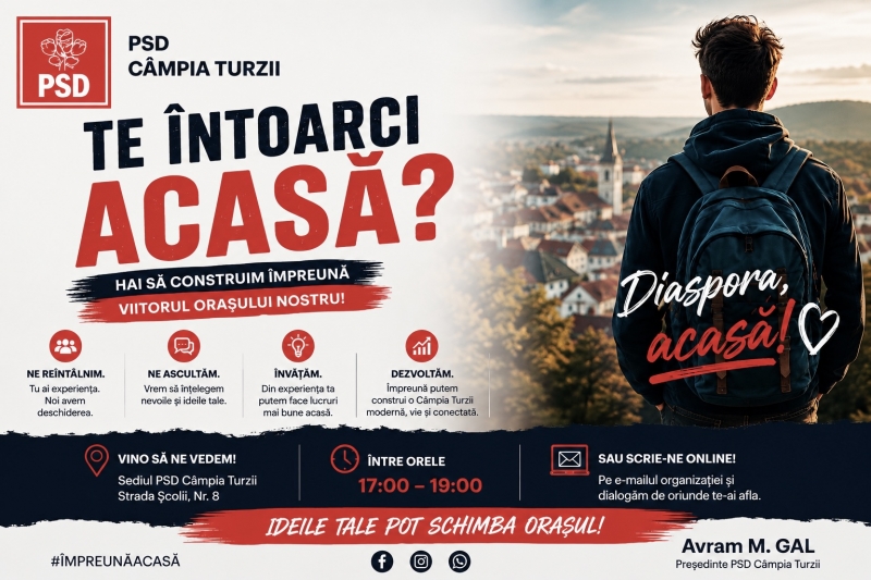 „Întoarcerea acasă începe cu un dialog…PSD Câmpia Turzii deschide ușa Diasporei”