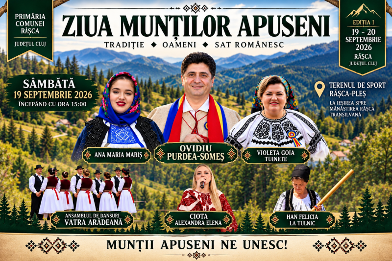 INVITAȚIE - Râșca se pregătește pentru prima ediție a „Zilei Munților Apuseni”. Două zile dedicate tradițiilor și oamenilor muntelui