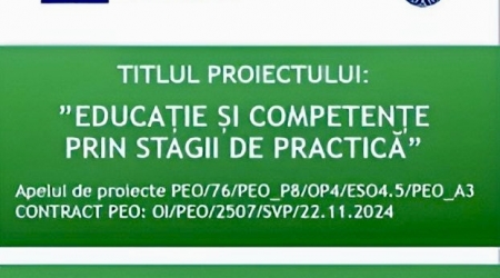 COMUNICAT DE PRESĂ: Colegiul „Emil Negruțiu” Turda anunță implementarea proiectului „Educație și competențe prin stagii de practică”