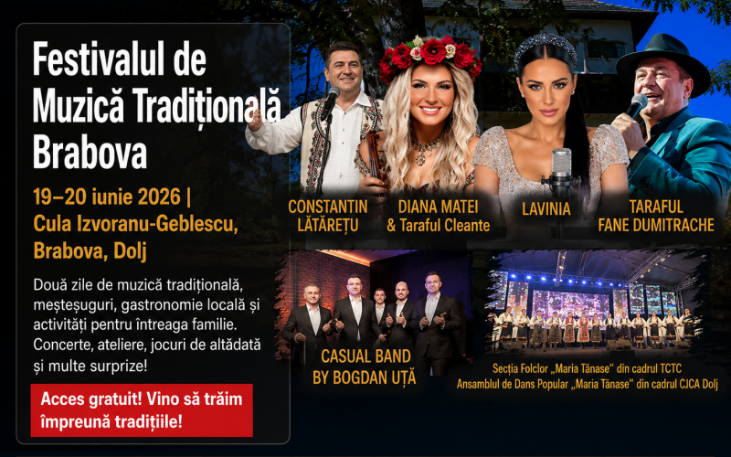 Festivalul de Muzică Tradițională Brabova revine cu o ediție spectaculoasă. Două zile dedicate folclorului, meșteșugurilor și tradițiilor autentice