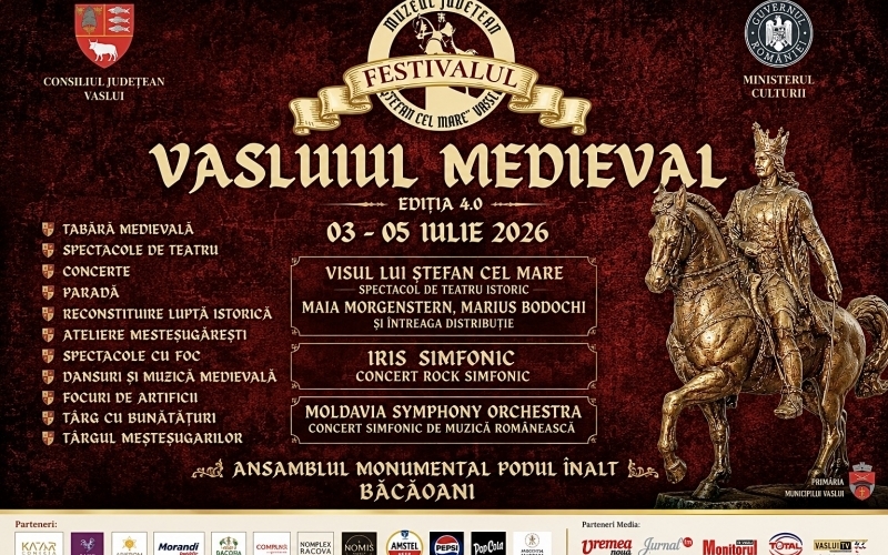 Festivalul „Vasluiul Medieval” revine cu Maia Morgenstern, Marius Bodochi și IRIS Simfonic