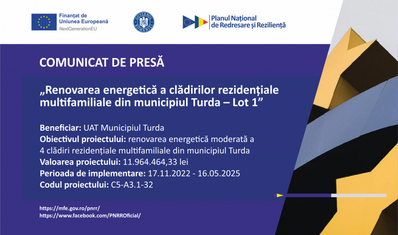 Primăria TURDA - „PNRR: Fonduri pentru România modernă și reformată!”